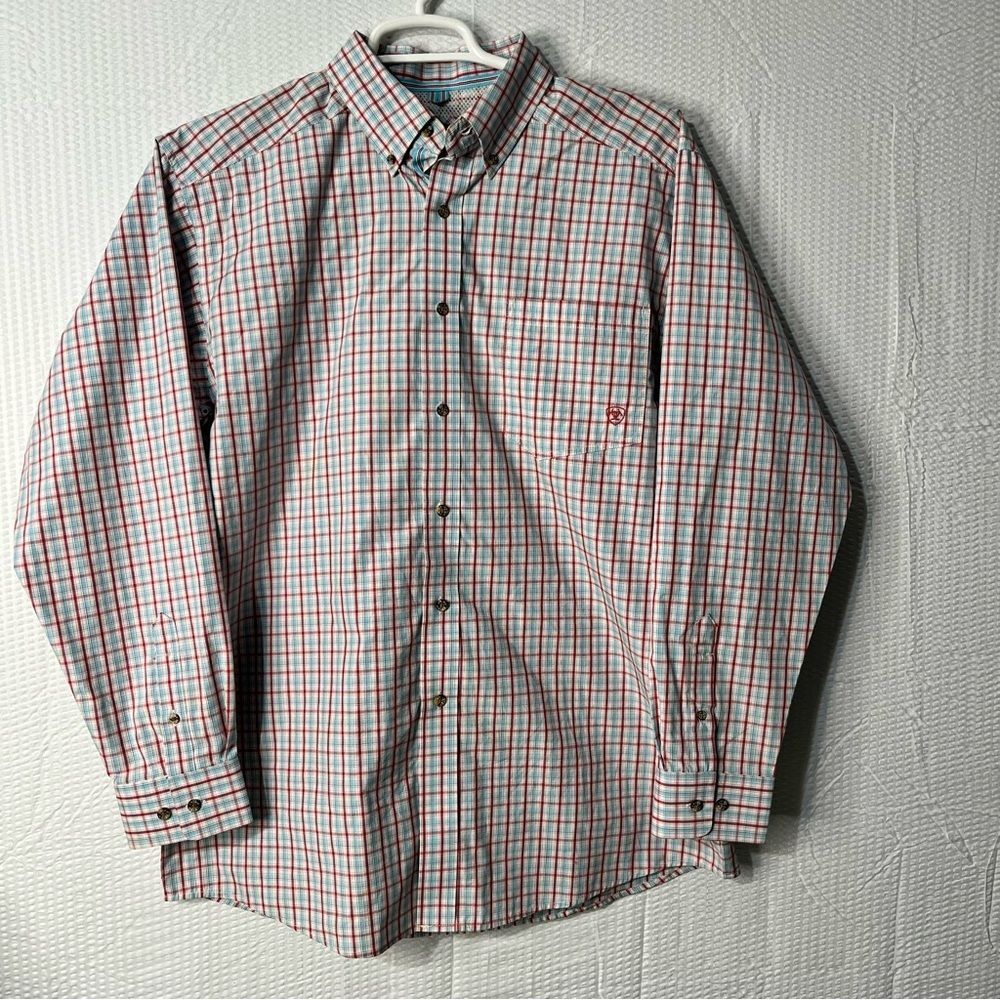 Ariat Pro Series Red/Blue/White Plaid Button Down Shirt Size L